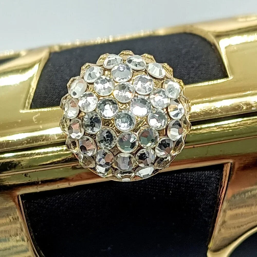 Lulu Townsend Gold Black Rhinestone Clasp Clutch Bag